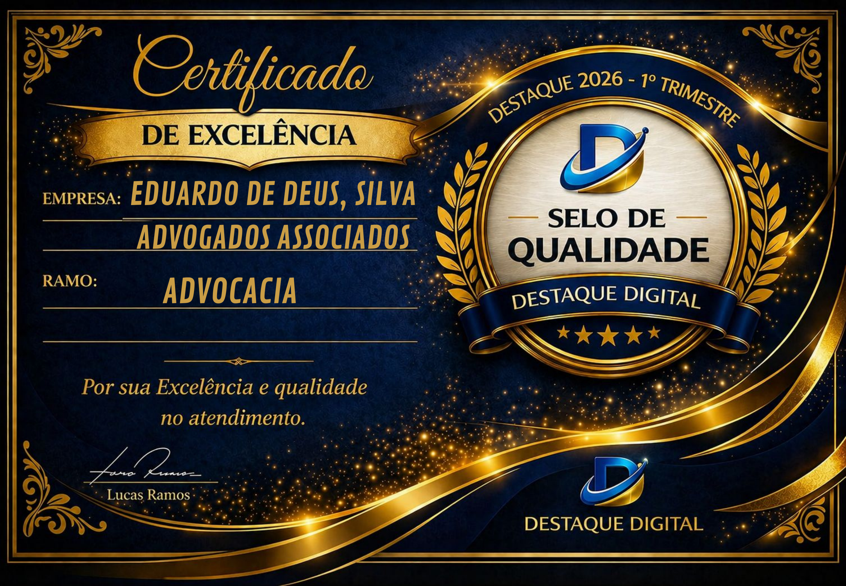 Certificado de Excel&ecirc;ncia EDDS Advogados - Destaque Digital 2026